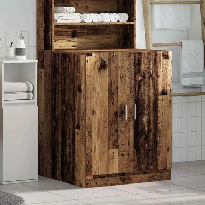 Immagine prodotto di Armadio per lavatrice - Mobiletto per la lavanderia - Mobile bagno - Mobiletto per la dispensa - Armadio contenitore - Colore legno anticato - 2 ante