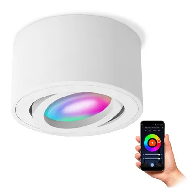 Produktbild von SSC-LUXon CELI-1WM Aufbauspot weiß flach schwenkbar inkl. Smart RGB CCT LED Lampe - Deckenspot LED WLAN kompatibel mit Alexa, Siri & Google