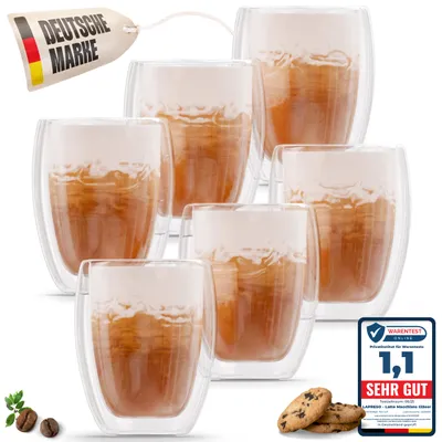 Produktbild von LAPRESO® Latte Macchiato Gläser doppelwandig 6er Set 350ml - Doppelwandige Gläser modernes Design Cappuccino Tassen Teegläser aus Borosilikatglas