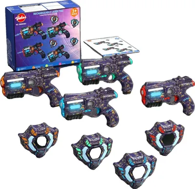 Zdjęcie produktu dla Zabawki – laserowe pistolety do gry w laser tag, tryb kamuflażu, akumulatory ładowalne, 4 pistolety i 4 kamizelki
