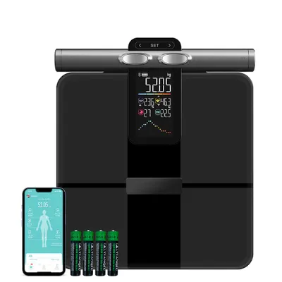 Produktbild von Tekoo Körper-Analyse-Waage 8-Elektroden Körperfettwaage mit Griff, Dual-Frequenz BIA, App, 180kg