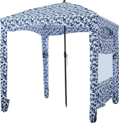 Immagine prodotto di Cabana da spiaggia, 1,83 x 1,83 m Tettoia da spiaggia con parete laterale, protezione UPF 50+ Tenda cabana facile da montare con tasche per sabbia, grande ombrellone portatile da esterno, ombrellone parasole per tutta la famiglia e gli amici
