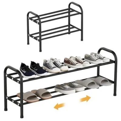 Immagine prodotto di Scaffale porta scarpe estraibile, 2 ripiani, acciaio inossidabile nero, 43-78 cm