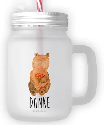 Produktbild von Mr. & Mrs. Panda Glas Bär Dankbar - Transparent - Geschenk, Danke, Dankeschön, Blumen, Cocktailglas, Eiskaffee, Teddy, Mit Schraubdeckel, Mason Jar, Trinkglas