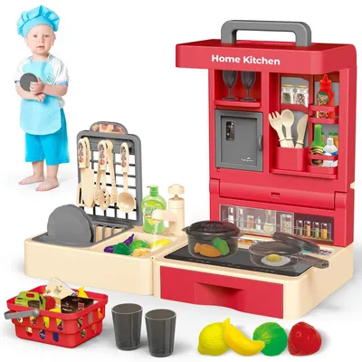 Immagine prodotto di Set da cucina giocattolo - 48 accessori - Plastica - Con lavello e piano cottura - Per bambini da 3 a 8 anni