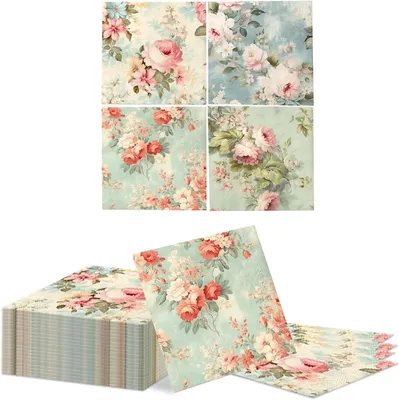 Productafbeelding van Papieren servetten met rozenmotieven, 40 stuks, 33x33 cm, voor tafeldecoratie