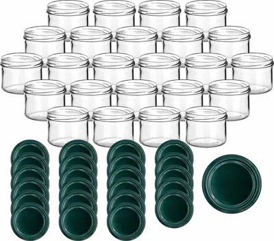 Produktbild von gouveo 24er Set Einmachgläser 230 ml rund mit Schraub-Deckel grün - Vorratsgläser mit Drehverschluss TO82 - Marmeladenglas, Schraubglas