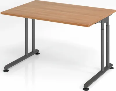 Produktbild von Schreibtisch Nilo | Nussbaum | Graues Gestell | BxT 120x80cm | Arbeitshöhe 68-82cm | höhenjustierbar, 1cm Raster | C-Fuß-Gestell | Rechteckform