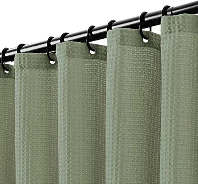 Productafbeelding van Ibenzoa® extra lange, waterafstotende douchegordijn van wafelstof, 100% polyester, 240x200 cm, antibacterieel, inclusief 12 plastic haken