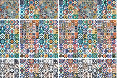 Produktbild von Fliesenaufkleber 15x15 cm – 24 Stück – Selbstklebend – Wasserfest – Pflegeleicht – Hitzebeständig – Für Küche & Bad – Buntes kleines Mosaik