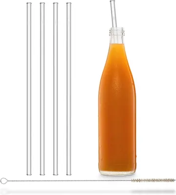 Produktbild von HALM Glas-Strohhalme Wiederverwendbarer Trinkhalm für Stanley Cup Quencher Tumbler - 4 Stück gerade 30 cm + plastikfreie Reinigungsbürste Spülmaschinenfest Glastrinkhalme für Trinkflaschen