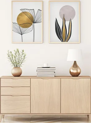 Produktbild von Wallity, Dekoratives Gerahmtes MDF Gemälde (2 Stück), 50 x 70 cm | 100% MDF (3 mm), Rahmen: 100% MASSIVHOLZ (2,5 cm) | Stilvolle Wanddekoration für jedes Zuhause.
