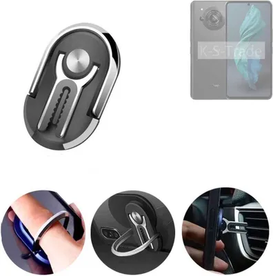 Produktbild von K-S-Trade 3in1 Smartphone-Ring Handy-Ring kompatibel mit Sharp Aquos R7s Fingerhalterung  Handyring Tischständer Lüftungsgitter-Halterung Tisch