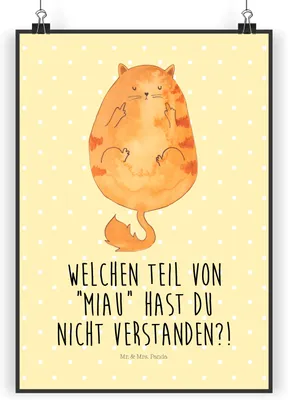 Produktbild von Mr. & Mrs. Panda Bild Katze Mittelfinger DIN A5 - Gelb Pastell - Geschenk, drucke, wanddeko, Wandschmuck, Cats, Cat, Katzen, Kater, Mietze, Posterdruck, Wanddekoration