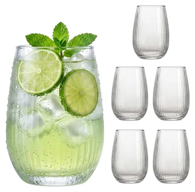 Productafbeelding van Relaxdays set van 6 drinkglazen, waterglazen, vaatwasmachinebestendige drinkglazen, inhoud 400 ml, geschikt voor sap, limonade, transparant