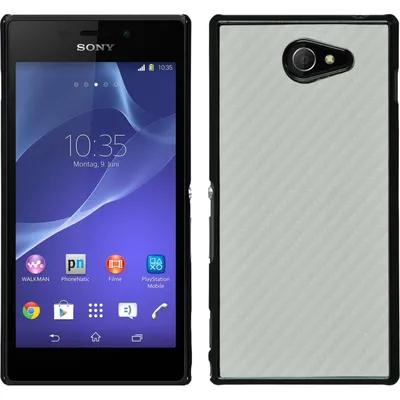 Produktbild von PhoneNatic Case kompatibel mit Sony Xperia M2 - Hülle weiß Carbonoptik Hard-case + 2 Schutzfolien