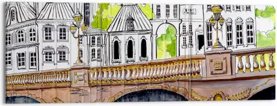 Produktbild von Bild auf Leinwand - Leinwandbild - Frankreich brücke zeichnung - 150x50cm - Wand Bild - Wanddeko - Leinwanddruck - Bilder - Kunstdruck - Wanddekoration - Leinwand bilder - Wandkunst - CA150x50-2826