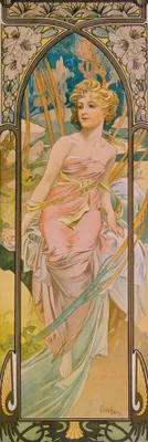 Zdjęcie produktu dla Alphonse Mucha Art Print Obraz - Cztery pory dnia, poranek, 1899 (158 x 53 cm)