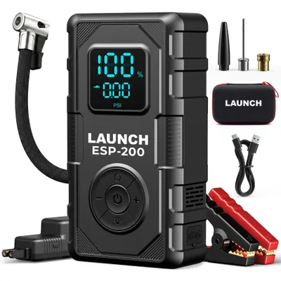 Produktbild von LAUNCH ESP-200 4-in-1 Starthilfe Powerbank mit Luftkompressor, 150 PSI, 16000 mAh, 12V, LCD-Display, Smart-Klemmen, LED-Notlicht