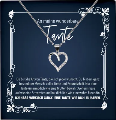 Produktbild von 22Feels Echt Silber Halskette - An Meine Tante Geschenk Geburtstag Schwester Frauen Schmuck Set - Herz Anhänger, Karte