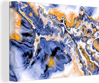 Produktbild von OneMillionCanvasses® - Leinwandbilder - 150x100 cm, Marmor - Orange - Blau, Wandbilder Kunstdruck Wanddekoration