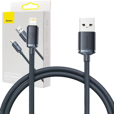 Zdjęcie produktu dla Baseus Crystal Shine Series Kabel Przewód Usb Do Szybkiego Ładowania I Transferu Danych Usb Typ A - Lightning 2,4A 1,2M Czarny (Cajy000001)