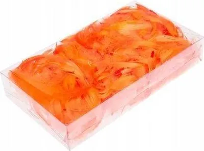 Produktbild von Dekofedern in einer orangefarbenen Box