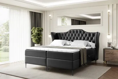 Produktbild von ALTDECOR Boxspringbett mit Schwarz Füßen, Matratze und Lattenrost, Boxbett, Topper, Polsterbett mit Bettkasten, Bett mit Stauraum H4-Matratze, Doppelbett - VILA-FC- 140x200 - Schwarz Kunstleder