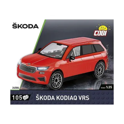 The image shows the packaging of a COBI building block set featuring a red Skoda Kodiaq VRS model.