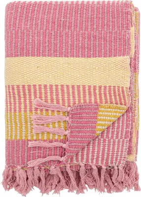 Produktbild von Bloomingville Decke ISNEL Pink Gelb Gestreift 160x130 cm Baumwolle Wolldecke