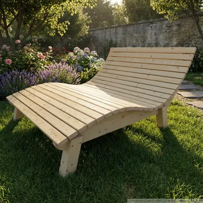 Produktbild von Holzliege Wellenliege Gartenliege Relaxliege "Liege-Franzi" (Fichte) Breite 140cm Einstiegshöhe 40cm mit Füßen