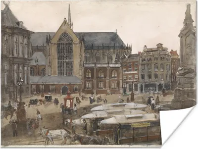 Produktbild von MuchoWow® Poster Dam-Platz in Amsterdam - Gemälde von George Hendrik Breitner 160x120 cm - Foto Plakat