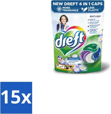 Produktbild von Dreft - Waschmittelkapseln - 4-in-1 Blue Dream - Starke Waschkraft - 42 Wäschen - Vorteilspack - 15 Stücke