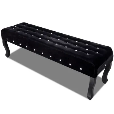 Productafbeelding van Zitbank van zwart fluweel met kristallen knopen, afmetingen: 157 x 48 x 45 cm
