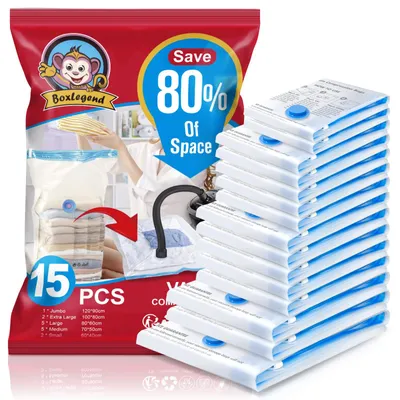 Obrázek produktu pro Vakuové sáčky, 15 kusů, úspora místa, opakovaně použitelné, vhodné pro deky, polštáře, oblečení