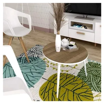 Produktbild von Runder Couchtisch in Weiß und Eiche | Beistelltisch für das Wohnzimmer | Ø 60 cm