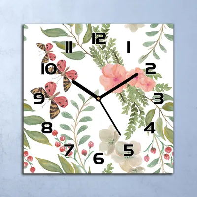 Produktbild von Wanduhr Echt-Glas-Küchenuhr Blumen Schmetterling Quarz 30x30 Deko Bilder