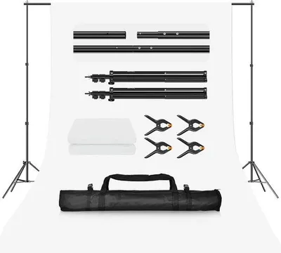 Produktbild von Famanu Hintergrundständer 2 x 2 m - Stabile Fotografie Hintergrundstütze mit Tragetasche und Klemmen