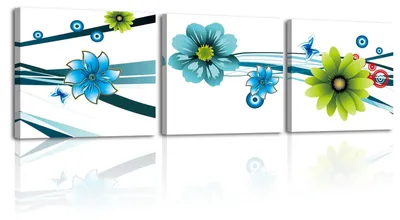 3-teiliges Wandbild-Set, blaue Blumen, 30x30 cm, Leinwand, gerahmt