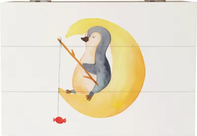 Produktbild von Mr. & Mrs. Panda Box Pinguin Mond 22 x 15 cm - Weiß - Geschenk, Schlafzimmer, Süßigkeiten, Geschenkbox, schatztruhe, fotobox, schlafen, Erschöpft, Spruch, Holzkiste