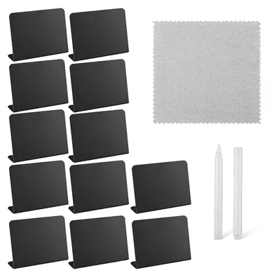 Produktbild von 12 Stück kleine Tafelschilder, Lebensmittelbuffet, wiederverwendbare Mini-Kreidetafeln mit weißem Stift, Stoff, Mini-Kreidetafel-Tags