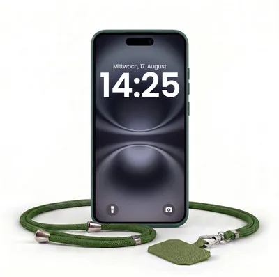 Produktbild von Handyhülle für Apple iPhone 16 mit Handykette Band Kordel Hülle Case Schutzhülle Grün
