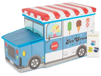 Immagine prodotto di Scatola portaoggetti Bieco con coperchio per bambini Gelato, pieghevole, sgabello con sedile e imbottitura, scatola portagiochi con spazio di archiviazione, cassapanca, bambini e bambine, 46 L, capacità di carico fino a 80 kg, giallo