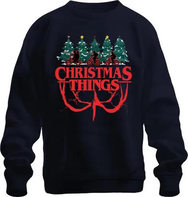 Produktbild von CHRISTMAS THINGS Stranger Weihnachten Demogorgon Kinder Retro Uni Sweatshirt Pullover, Navy, M