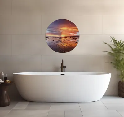 Produktbild von Wallario wasserfestes Poster selbstklebend 60 x 60 cm, Wattwanderung am Meer bei Sonnenuntergang, Badezimmerposter Spritzschutz mit Hochglanzoberfläche in Glasoptik
