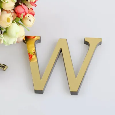 Imagen del producto de Adhesivo para pared, letra "W" en 3D, color dorado, efecto espejo, 150 mm