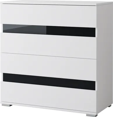 A white dresser with black accents.