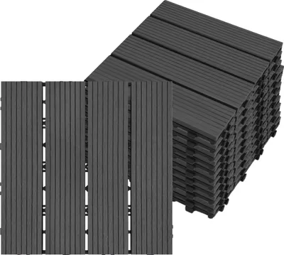 YUENFONG 11 Stück Terrassenfliesen WPC 30x30cm Kunststoff Klickfliesen Holzoptik mit klicksystem(1 m²,TypeA Anthrazit)