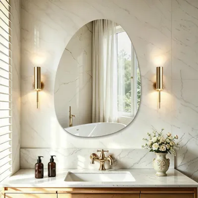 Image de S'AFIELINA miroir mural asymétrique 75×55cm sans cadre miroir de pont miroir de salle de bain pour salon, salle de bain et chambre à coucher