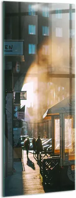 Produktbild von Designer Glasbild - Wandbild - Glas Bild - 50x125 cm - Stadt Bei Sonnenaufgang